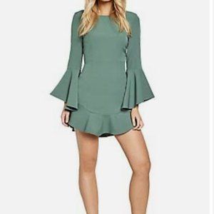 Bardot Jade Green Mini Dress with Ruffle Trim